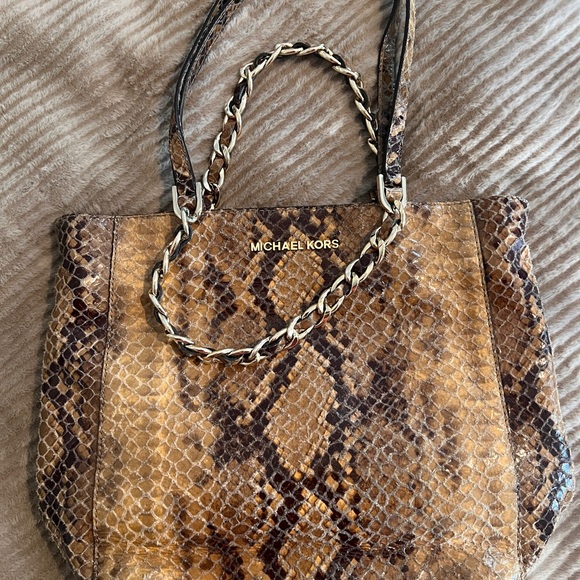 Michael Kors Tan and Brown Snake Print Purse - Picture 1 of 3